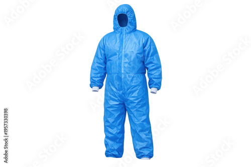 Blue protective disposable hooded hazmat suit