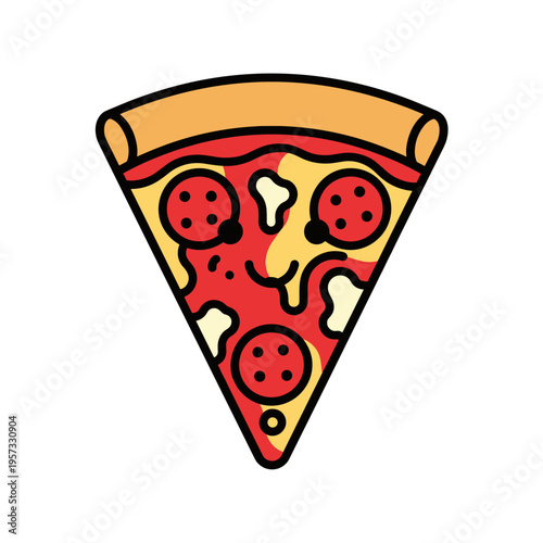 A cartoon slice of pepperoni pizza.