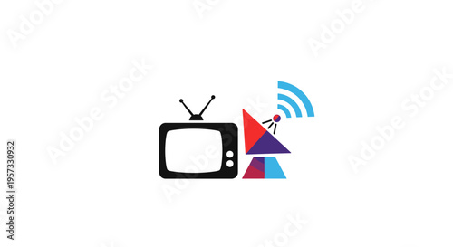 Retro TV and Satellite Dish Icon