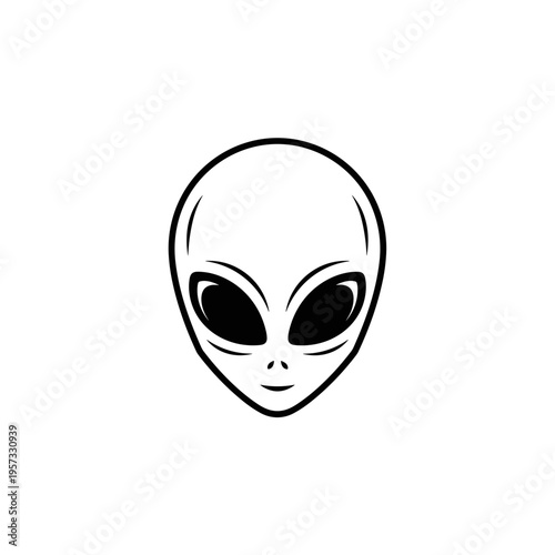 Alien head with large black eyes.