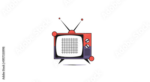 Retro Television Icon with Static Screen and Antennas