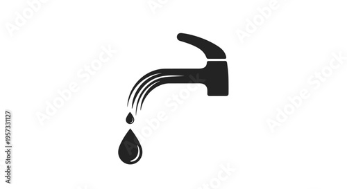 Dripping Faucet Icon with Water Drop for Water Conservation Concept