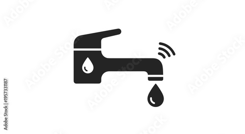 Smart Faucet Icon with Water Drop and Wi-Fi Signal