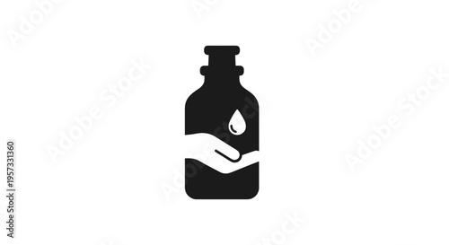 Hand Sanitizer Bottle Icon with Droplet and Hand