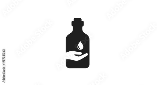 Hand Sanitizer Bottle Icon With Droplet On Hand