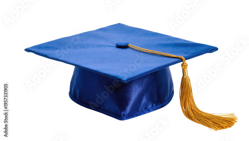 Obraz na plátně Blue graduation cap with golden tassel for academic success and ceremony celebra