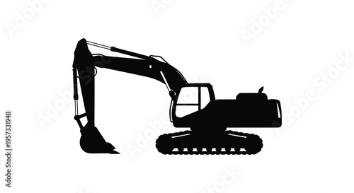 A stark black silhouette of a large excavator showcasing its mechanical features and construction design silhouette high quality professional detailed modern