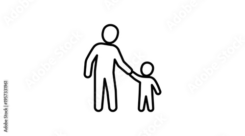 Father and Child Holding Hands Line Drawing