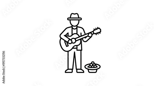 Street Musician Playing Guitar Minimalist Line Art