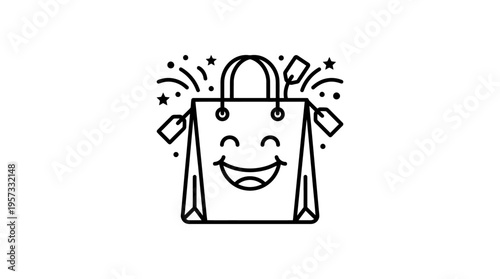Happy Shopping Bag with Price Tags and Confetti