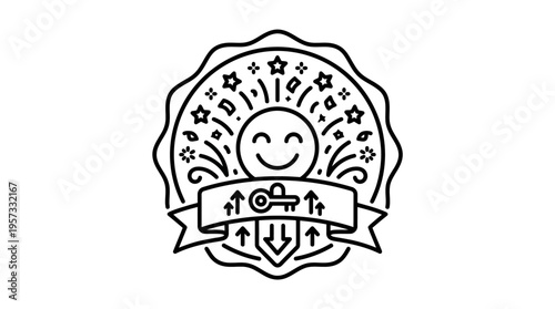 Positive Emoticon with Key and Up/Down Arrows Seal