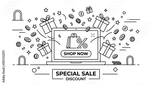 Online Shopping Sale Concept with Gift Boxes and Coins