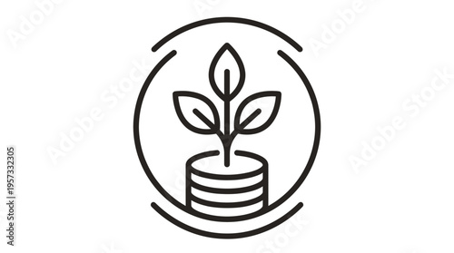 Financial Growth Icon with Plant and Coins