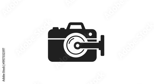 Stylized Camera Icon with Lens Extending