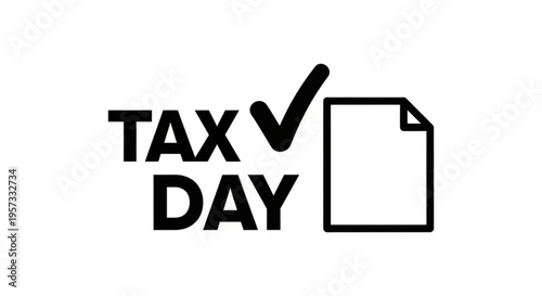 A minimalist vector graphic illustration of a tax day icon with a checkmark and document