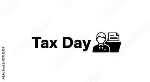 A minimalist vector graphic illustration of a man preparing for Tax Day with documents