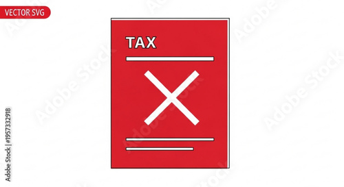 A red vector icon of a tax form with a large white X marked through it, symbolizing rejection or cancellation.