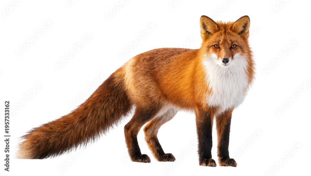 Naklejka premium Majestic red fox standing and looking directly forward, a beautiful wild animal portrait
