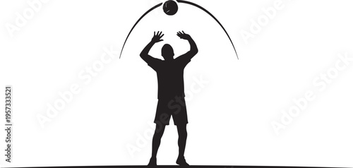 Vector silhouette of man playing volleyball
