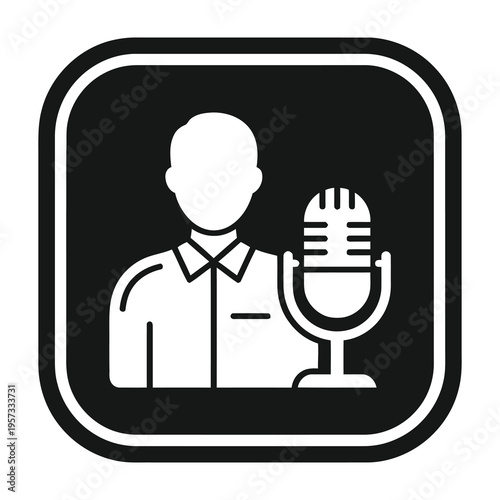 Man with microphone icon podcaster or announcer illustration simple design