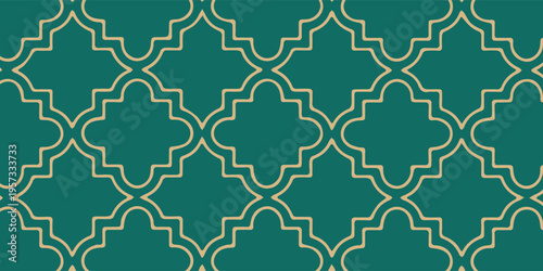 Seamless Moroccan Trellis Pattern in Teal and Gold.