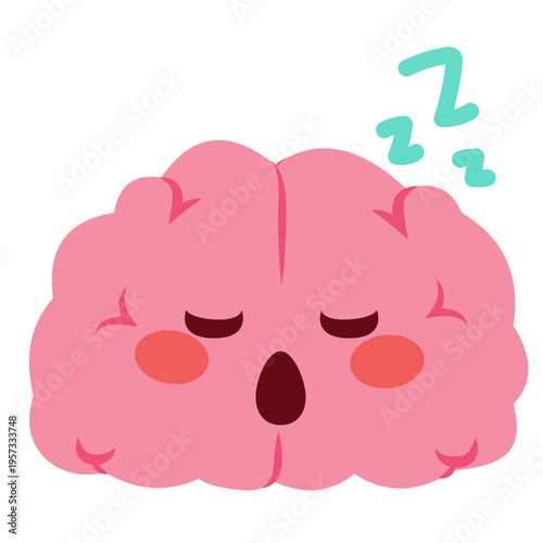 Cartoon vector illustration of a cute sleeping brain emoji representing rest, sleep, recovery and mental wellbeing.
