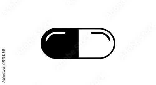 Black and white capsule pill icon, medical symbol, health care concept