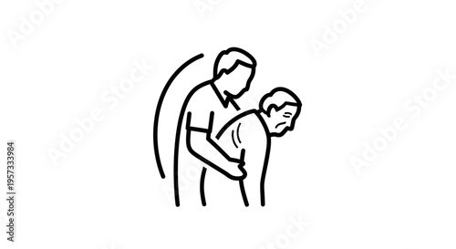 Caregiver assisting elderly person with back support, physical therapy, and help