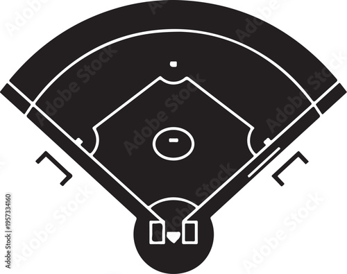 Baseball field, sports icon, black and white, vector illustration, baseball diamond