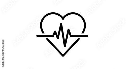 Heartbeat EKG Line Inside Heart Shape Icon, Medical Health Symbol