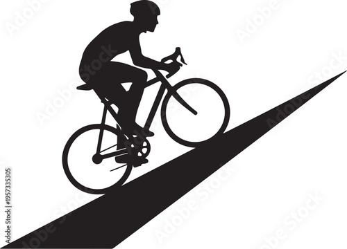 Black bicycle rider silhouette, cycling icon, bike sport illustration, athletic vector graphic