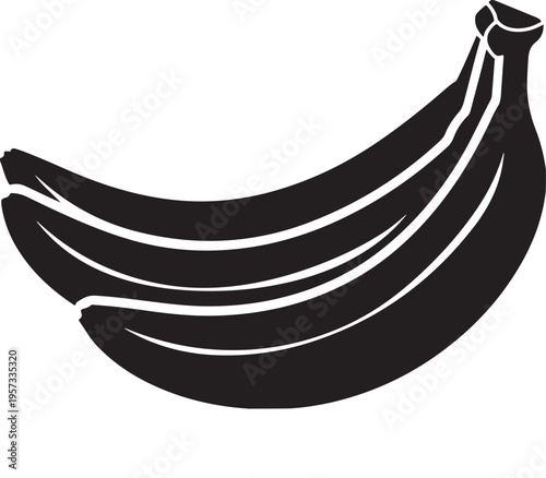 Banana bunch silhouette vector illustration isolated on a checkered transparent background