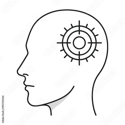 Head with target crosshairs on forehead concept