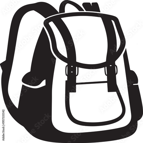 Black backpack silhouette isolated on transparent background travel school hiking gear