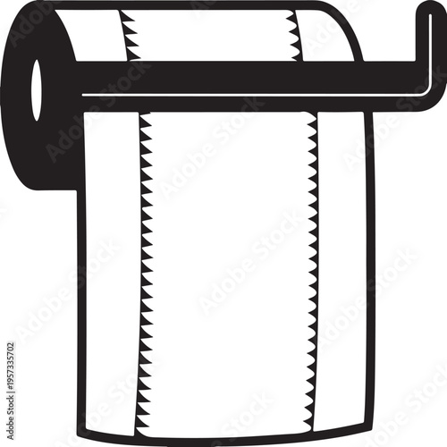 Toilet paper roll on holder fixture for bathroom interior design and sanitary hygiene use