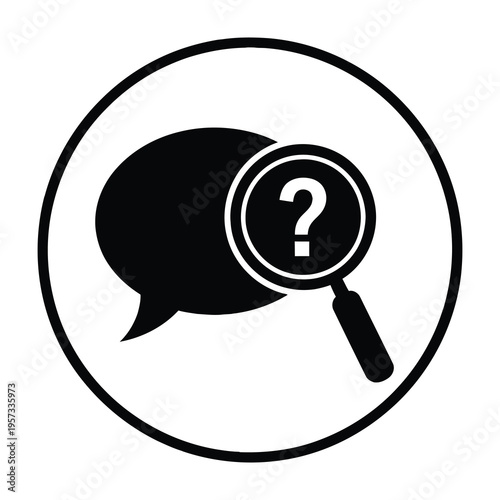 Question mark magnifying glass speech bubble icon