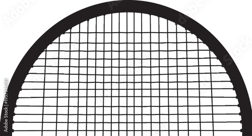 Vector black tennis racket head with strings