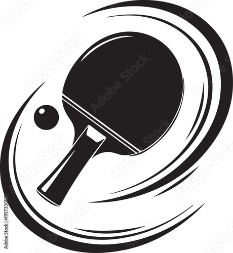 Table tennis racket, ping pong paddle, black vector icon, sports equipment