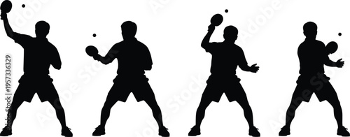 Table tennis player silhouettes set showing forehand and backhand strokes, ping pong sport action collection isolated on white background concept
