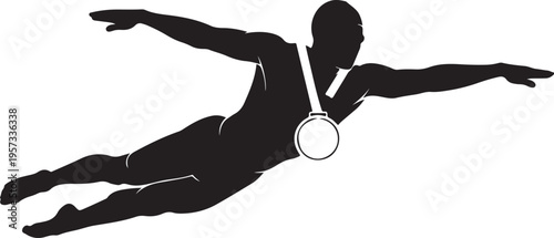 Black silhouette athlete, medal winner, sports icon, vector graphic