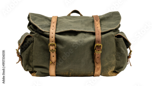 Canvastavla Rugged vintage olive green canvas travel bag with aged leather straps and brass