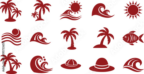 Beach and summer vacation icons set