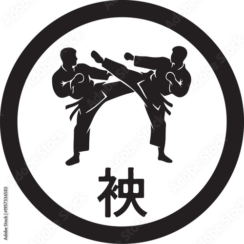 Martial arts, karate, taekwondo, fighting icons, vector logo