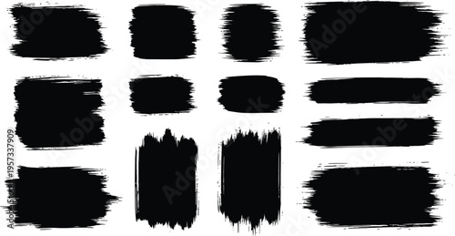 A collection of 13 black brush strokes on a white background