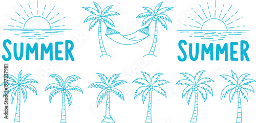 A serene summer scene with coconut trees and sunshine