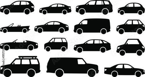 PrintCar silhouette pattern design, vehicle icon illustration, automotive artwork vector, transportation graphic symbol, sedan SUV van compact car background
