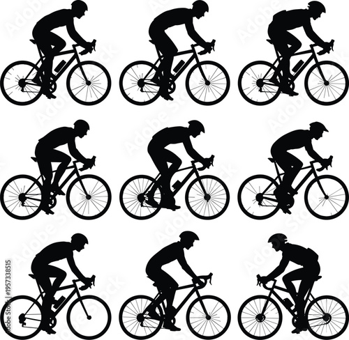 PrintCyclist silhouette grid pattern, bicycle rider illustration, sports activity artwork, fitness exercise vector design