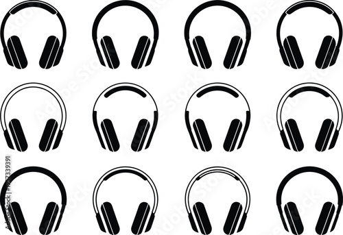 PrintHeadphone silhouette pattern design, audio device illustration, music listening icon vector, sound technology artwork, entertainment symbol graphic, electronic accessory background