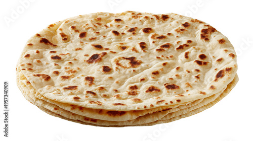 Stack of naan bread on a transparent background, isolated
