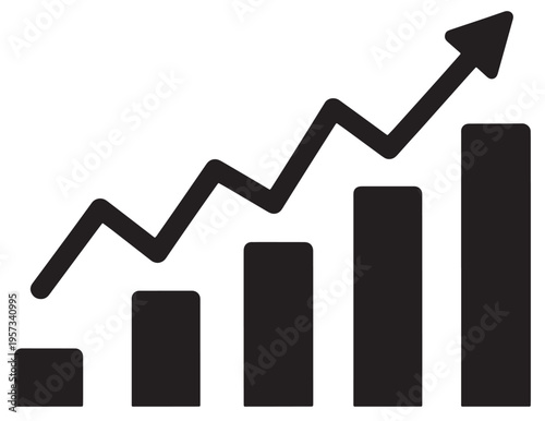 Increasing business growth chart with arrow and bars graph  statistical data analysis